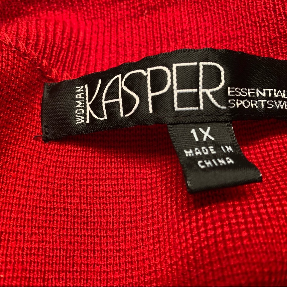 Kasper Woman Vibrant Red Knit 3/4 Sleeve Cardigan Jacket Plus Size 1X EUC - Picture 6 of 7